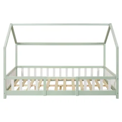 [En.Casa] Lit cabane Sisimiut avec matelas 140 x 200 cm vert menthe / blanc en.casa*Enfant Lit Enfant