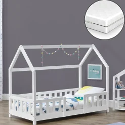 Lit cabane Sisimiut avec matelas 70 x 140 cm blanc en.casa>[En.Casa] Discount