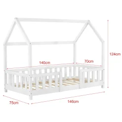 Lit cabane Sisimiut avec matelas 70 x 140 cm blanc en.casa><noscript><img width=