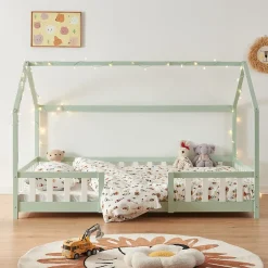 [En.Casa] Lit cabane Sisimiut avec matelas 120 x 200 cm vert menthe / blanc en.casa*Enfant Lit Enfant