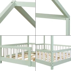 [En.Casa] Lit cabane Sisimiut avec matelas 120 x 200 cm vert menthe / blanc en.casa*Enfant Lit Enfant