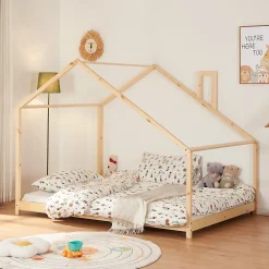 [En.Casa] Lit cabane Siuntio bois de pin 140 x 200 cm naturel en.casa*Enfant Lit Enfant
