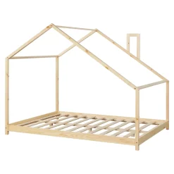 [En.Casa] Lit cabane Siuntio bois de pin 140 x 200 cm naturel en.casa*Enfant Lit Enfant