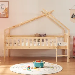 [En.Casa] Lit cabane Sotkamo bois de pin 90 x 200 cm naturel en.casa*Enfant Lit Enfant