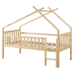 [En.Casa] Lit cabane Sotkamo bois de pin 90 x 200 cm naturel en.casa*Enfant Lit Enfant
