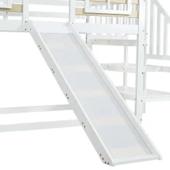Simple Life Lit cabane superposé avec toboggan, escalier, fenêtres, garde-corps, bois massif, blanc*Enfant Lit Enfant