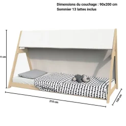 Weber Industries Lit cabane TIPI 90x200 + 1 toile + 1 sommier / Naturel*Enfant Lit Enfant