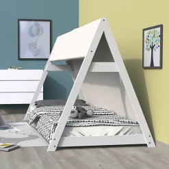 Weber Industries Lit cabane TIPI 70x140 + 1 toile + 1 sommier / Blanc*Enfant Lit Enfant