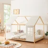 Lit cabane Tostedt pour enfant forme maison bois de pin 140 x 200 cm naturel blanc en.casa>[En.Casa] Best