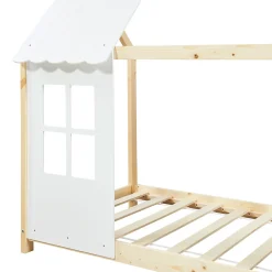 Lit cabane Tostedt pour enfant forme maison bois de pin 90 x 200 cm naturel blanc en.casa><noscript><img width=