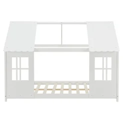 Lit cabane Tostedt pour enfant forme maison bois de pin 140 x 200 cm blanc en.casa><noscript><img width=