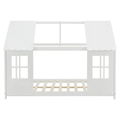 [En.Casa] Lit cabane Tostedt pour enfant forme maison bois de pin 120 x 200 cm blanc en.casa*Enfant Lit Enfant