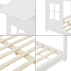 [En.Casa] Lit cabane Tostedt pour enfant forme maison bois de pin 120 x 200 cm blanc en.casa*Enfant Lit Enfant