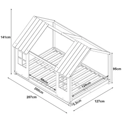 [En.Casa] Lit cabane Tostedt pour enfant forme maison bois de pin 120 x 200 cm blanc en.casa*Enfant Lit Enfant