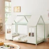 Lit cabane Tostedt pour enfant forme maison bois de pin 90 x 200 cm vert menthe blanc en.casa>[En.Casa] Clearance