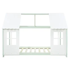 Lit cabane Tostedt pour enfant forme maison bois de pin 90 x 200 cm vert menthe blanc en.casa><noscript><img width=