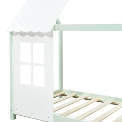 Lit cabane Tostedt pour enfant forme maison bois de pin 90 x 200 cm vert menthe blanc en.casa><noscript><img width=