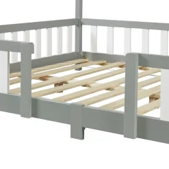 [En.Casa] Lit cabane Treviolo avec matelas à mousse froid 200 x 120 cm gris clair / blanc en.casa*Enfant Lit Enfant