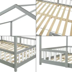 [En.Casa] Lit cabane Treviolo avec matelas à mousse froid 200 x 120 cm gris clair / blanc en.casa*Enfant Lit Enfant