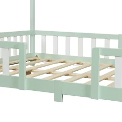 [En.Casa] Lit cabane Treviolo avec matelas à mousse froid 200 x 140 cm vert menthe / blanc en.casa*Enfant Lit Enfant