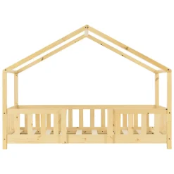 Lit cabane Treviolo avec matelas à mousse froid 160 x 80 cm bois naturel en.casa><noscript><img width=