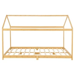 [En.Casa] Lit cabane Vindafjord pour enfant 180 x 200 cm forme maison bambou naturel en.casa*Enfant Lit Enfant