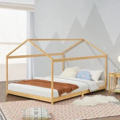 Lit cabane Vindafjord pour enfant 140 x 200 cm forme maison bambou naturel en.casa>[En.Casa] Clearance