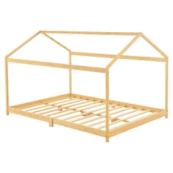Lit cabane Vindafjord pour enfant 140 x 200 cm forme maison bambou naturel en.casa>[En.Casa] Clearance