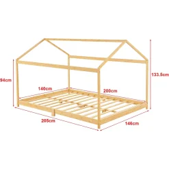 Lit cabane Vindafjord pour enfant 140 x 200 cm forme maison bambou naturel en.casa><noscript><img width=