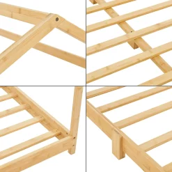 Lit cabane Vindafjord pour enfant 140 x 200 cm forme maison bambou naturel en.casa><noscript><img width=