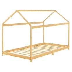[En.Casa] Lit cabane Vindafjord pour enfant 90 x 200 cm forme maison bambou naturel en.casa*Enfant Lit Enfant