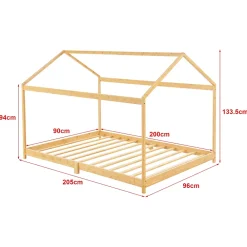 [En.Casa] Lit cabane Vindafjord pour enfant 90 x 200 cm forme maison bambou naturel en.casa*Enfant Lit Enfant