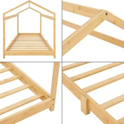 [En.Casa] Lit cabane Vindafjord pour enfant 90 x 200 cm forme maison bambou naturel en.casa*Enfant Lit Enfant