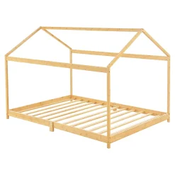 [En.Casa] Lit cabane Vindafjord pour enfant 90 x 200 cm forme maison bambou naturel en.casa*Enfant Lit Enfant