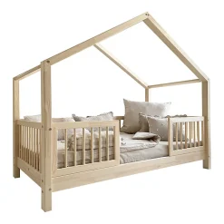 Lit cabane 90x200 barrières et sommier inclus pieds 10 cm Rosalie Bois>Petits-Meubles Sale