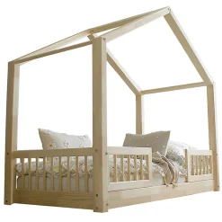 Petits-Meubles Lit cabane 90x190 barrières et sommier inclus pieds 1 cm Iris Bois*Enfant Lit Enfant