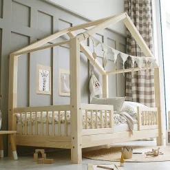 Lit cabane 90x200 barrières et sommier inclus pieds 10 cm Iris Bois>Petits-Meubles Clearance