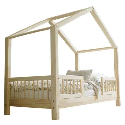 Lit cabane 90x200 barrières et sommier inclus pieds 10 cm Iris Bois>Petits-Meubles Clearance