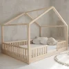 Lit cabane 140x200 barrières et sommier inclus pieds 1 cm Roxane Bois>Petits-Meubles Online