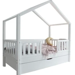 Petits-Meubles Lit cabane 90x190 barrières sommier et tiroir inclus Roxane Blanc*Enfant Lit Enfant