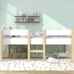 Lit cabane 90x190 cm - Lit enfant mi-hauteur avec protection antichute - Bois massif - Sans Matelas - Blanc>Okwish Sale
