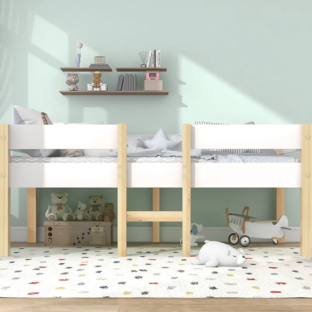 Lit cabane 90x190 cm - Lit enfant mi-hauteur avec protection antichute - Bois massif - Sans Matelas - Blanc>Okwish Sale