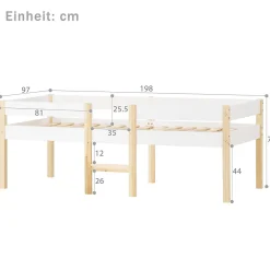 Lit cabane 90x190 cm - Lit enfant mi-hauteur avec protection antichute - Bois massif - Sans Matelas - Blanc><noscript><img width=