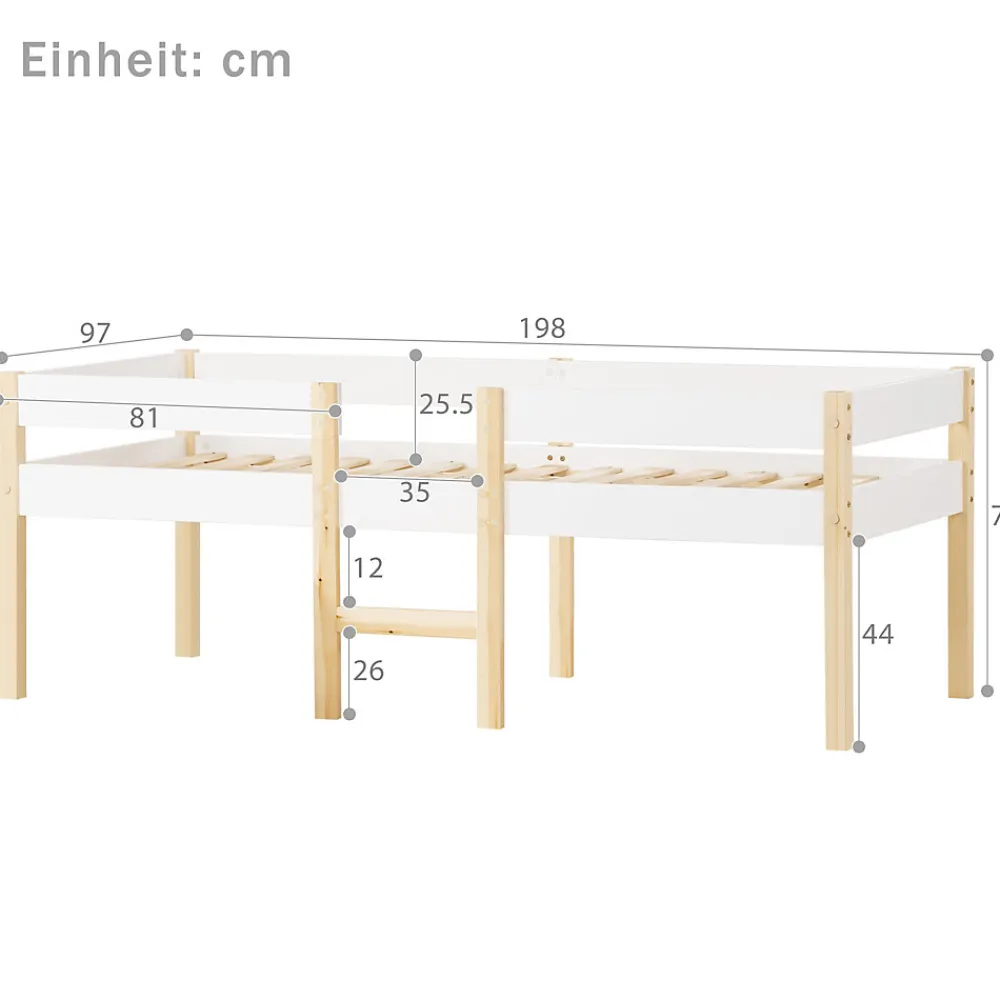 Lit cabane 90x190 cm - Lit enfant mi-hauteur avec protection antichute - Bois massif - Sans Matelas - Blanc>Okwish Sale