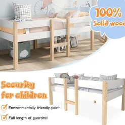 Lit cabane 90x190 cm - Lit enfant mi-hauteur avec protection antichute - Bois massif - Sans Matelas - Blanc><noscript><img width=