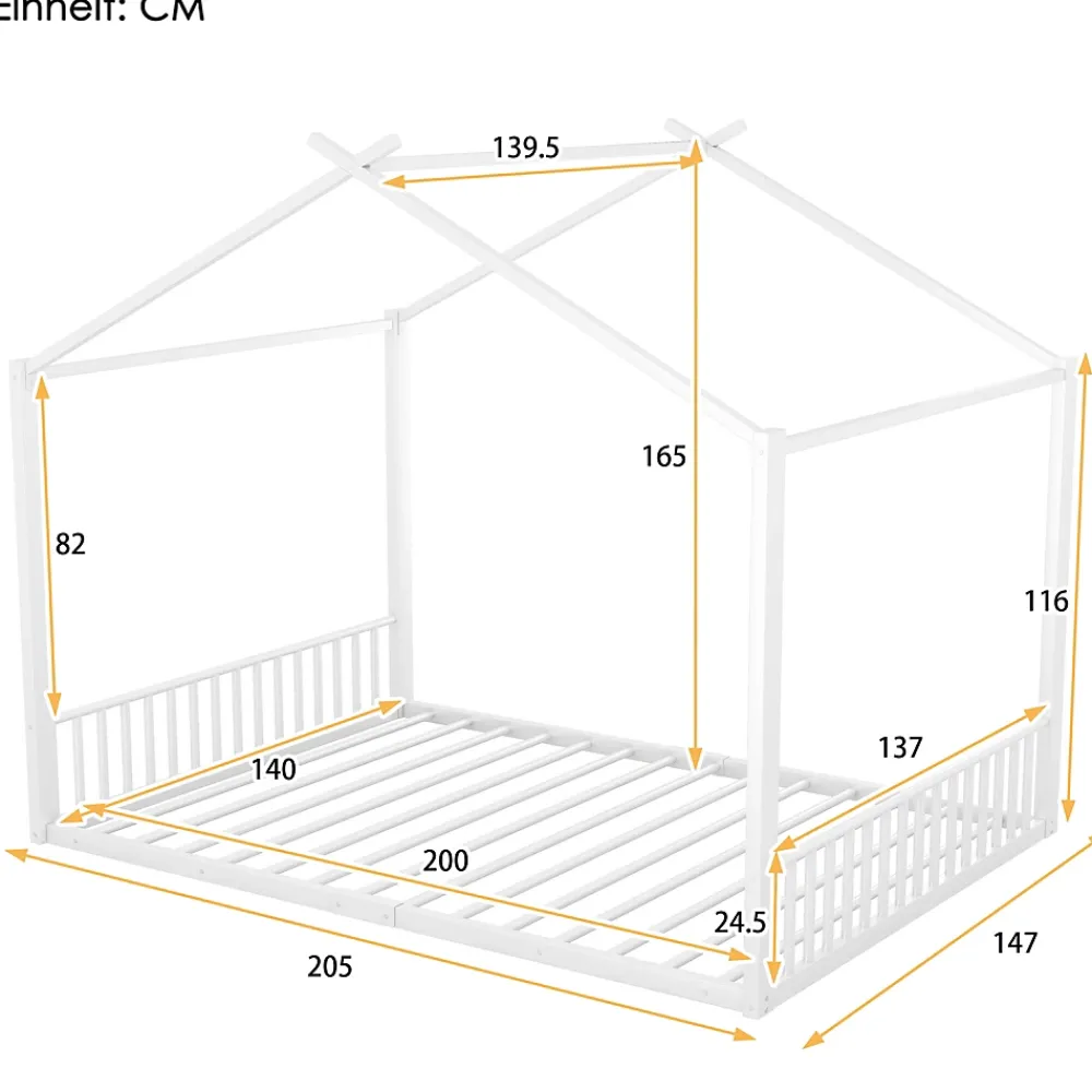 Okwish Lit Cabane 140x200 cm - Lit enfant avec Sommier à Lattes - Métal - Sans Matelas - Blanc*Enfant Lit Enfant