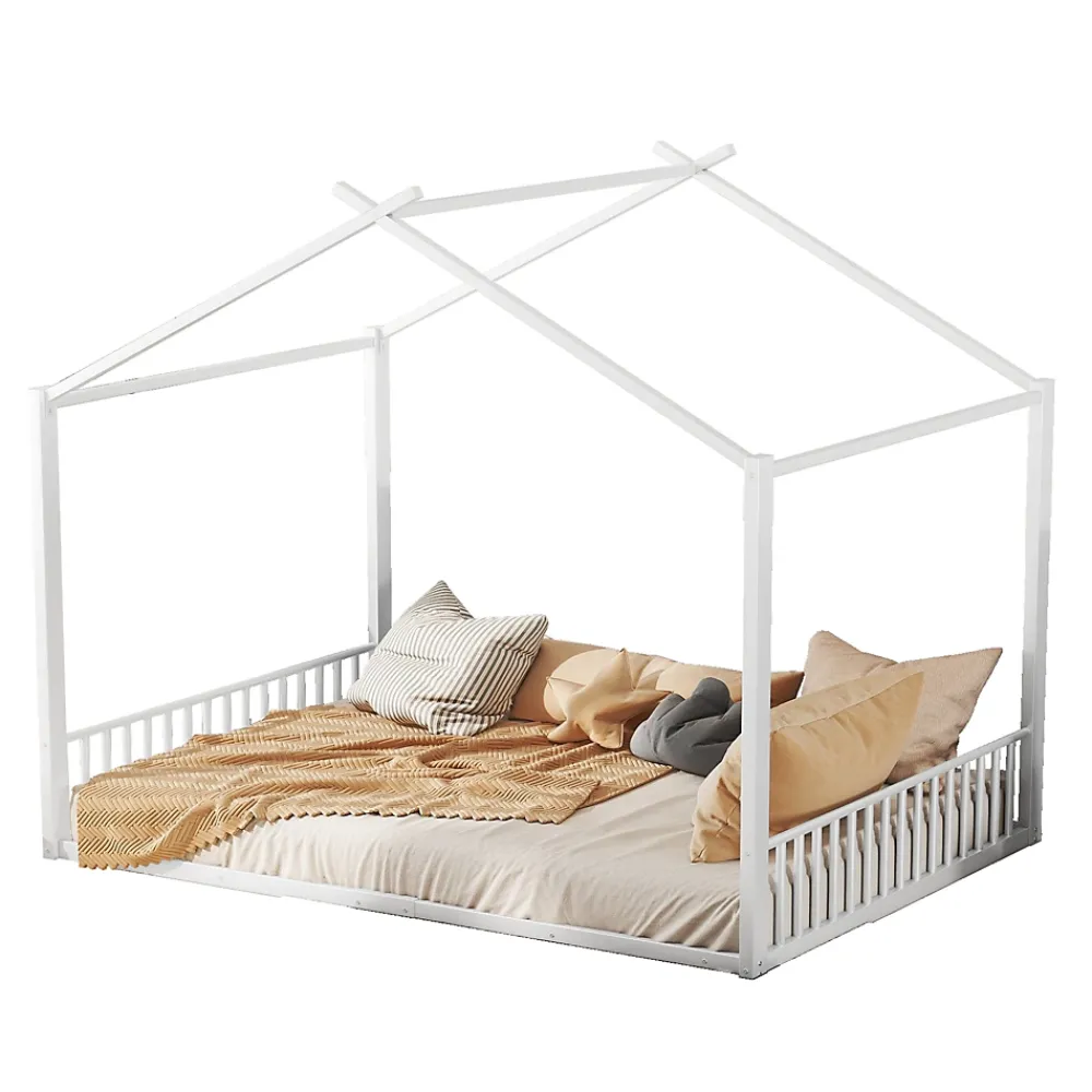 Okwish Lit Cabane 140x200 cm - Lit enfant avec Sommier à Lattes - Métal - Sans Matelas - Blanc*Enfant Lit Enfant