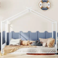 Okwish Lit Cabane 140x200 cm - Lit enfant avec Sommier à Lattes - Métal - Sans Matelas - Blanc*Enfant Lit Enfant