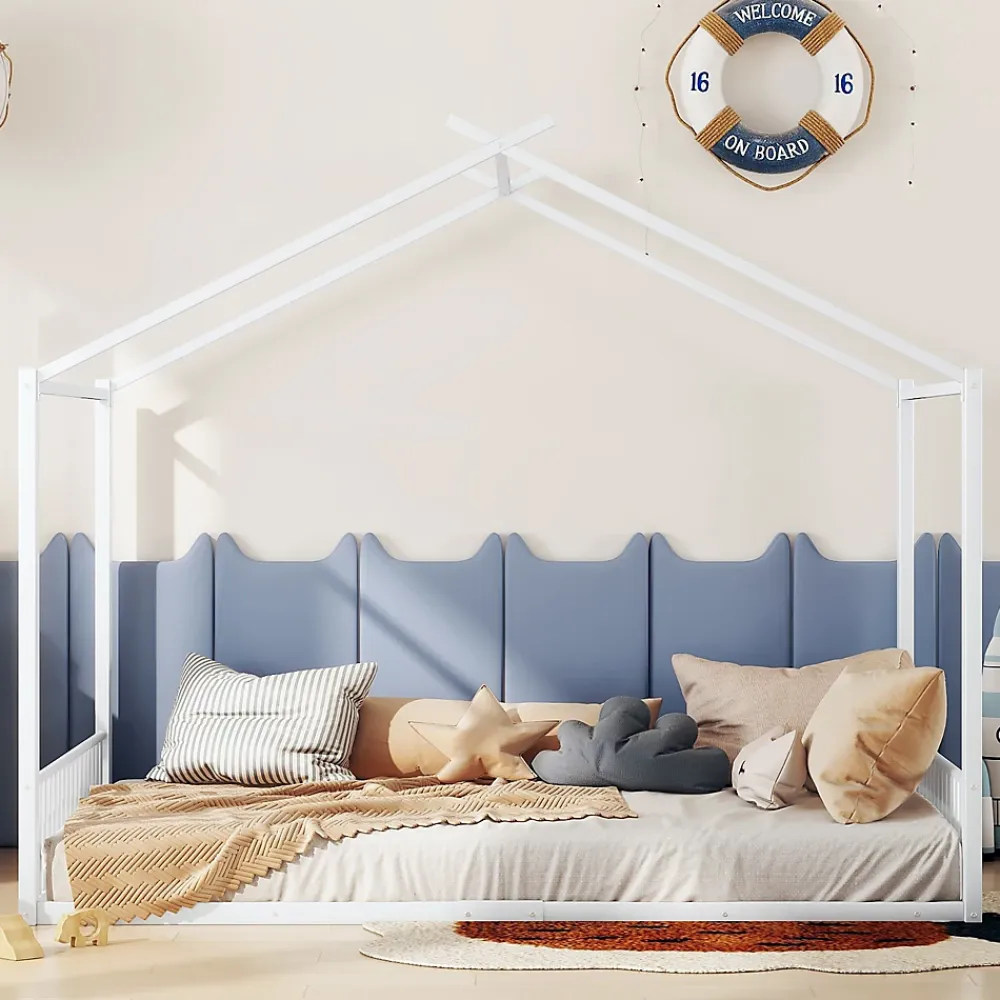 Okwish Lit Cabane 140x200 cm - Lit enfant avec Sommier à Lattes - Métal - Sans Matelas - Blanc*Enfant Lit Enfant