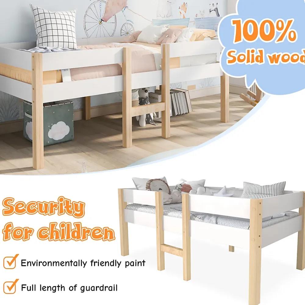 Okwish Lit cabane 90x200 cm - Lit enfant mi-hauteur avec protection antichute - Bois massif - Sans Matelas - Blanc* Lit Avec Rangement